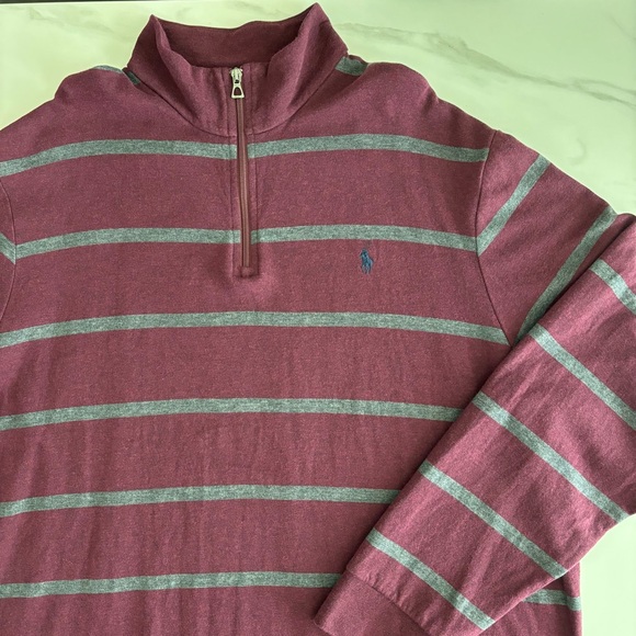 Polo Ralph Lauren Estate-Rib Quarter-Zip Pullover Burgundy gray striped XXL - Picture 3 of 13
